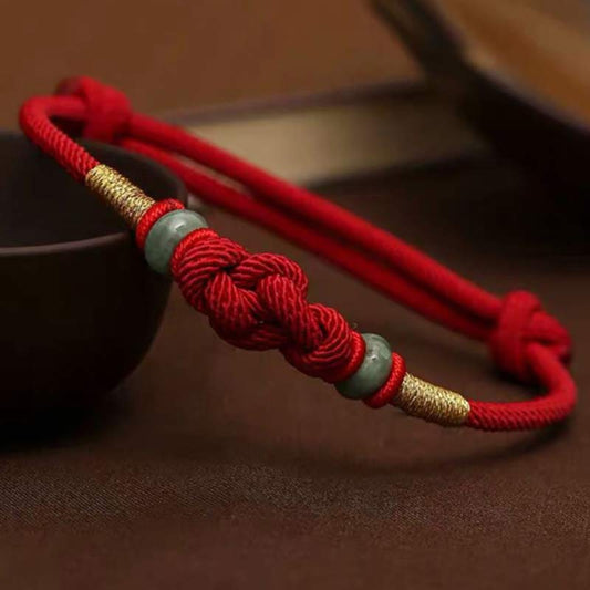 Red String Jade Fortune Knot Braided Couple Bracelet – Red String&Jade(Wrist Circumference 14-22cm), image 1, healing brac...