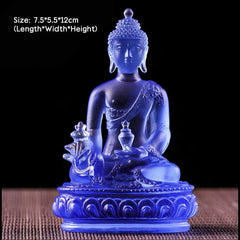 Medicine Buddha Liuli Crystal Statue Handmade Home Office Decoration – deep turquoise liuli Buddha, throat chakra healing dis