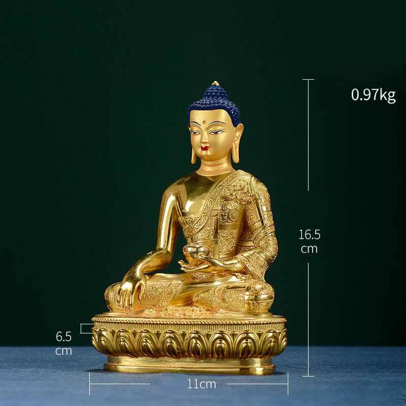 Shakyamuni Enlightenment Copper Statue – earth-touching mudra hand close-up, enlightenment moment detail