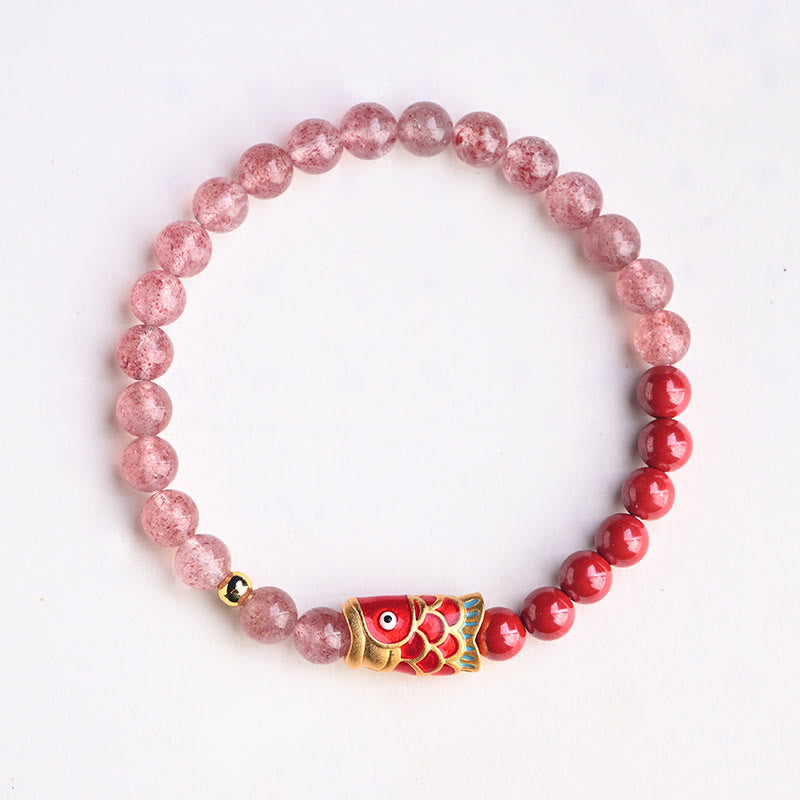 Strawberry Quartz Koi Bracelet – close-up of bead surface polish and scratch-free finish