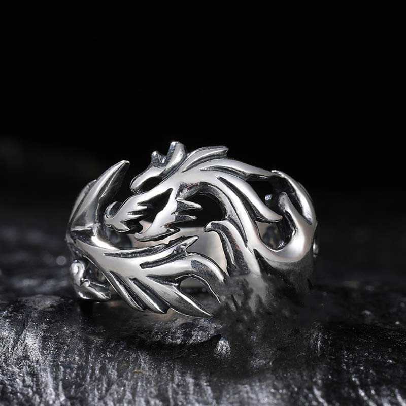 Dragon Pattern Protection Ring – polished 3D dragon head band, Bold