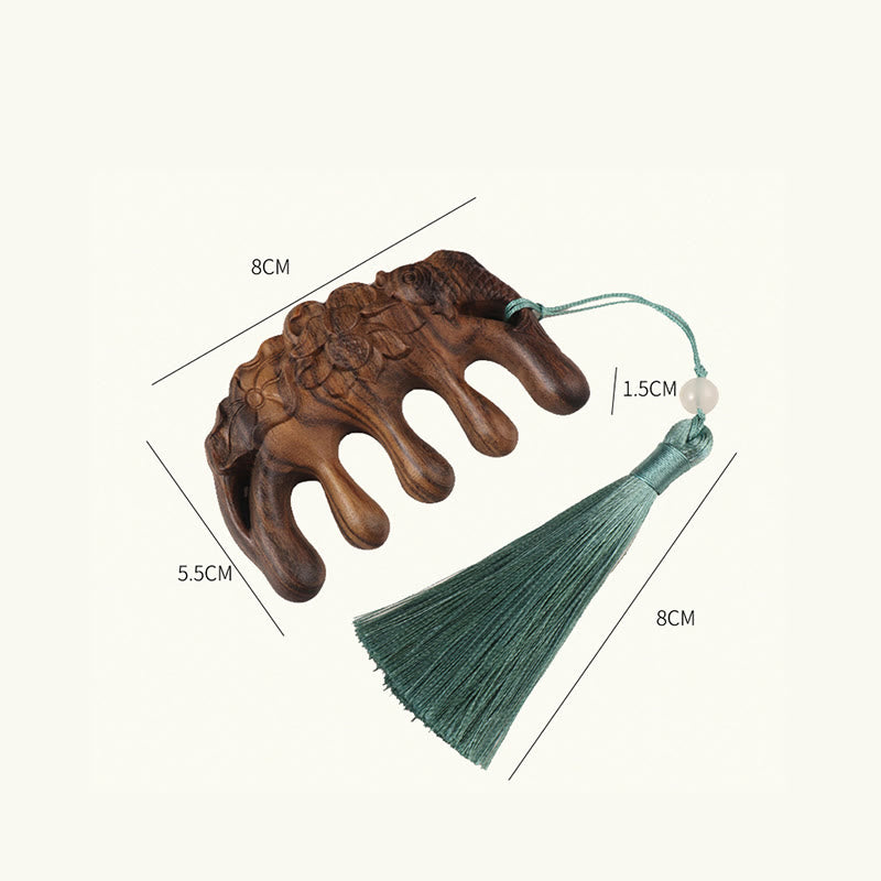 Green Sandalwood Koi & Lotus Tassel Comb – Green Sandalwood Lotus Leaf Pod, image 6