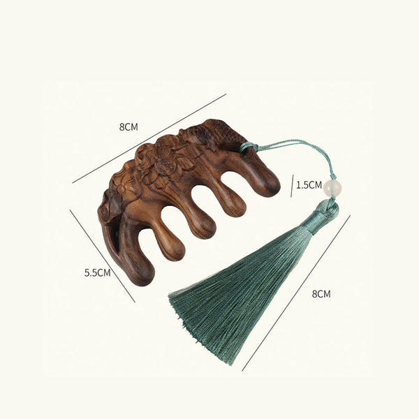 Green Sandalwood Koi & Lotus Tassel Comb – Green Sandalwood Lotus Leaf Pod, image 6
