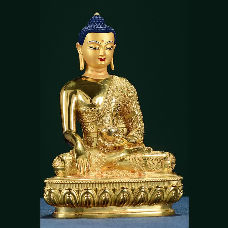 Shakyamuni Enlightenment Copper Statue – three-quarter angle robe and meditation posture, home altar decor