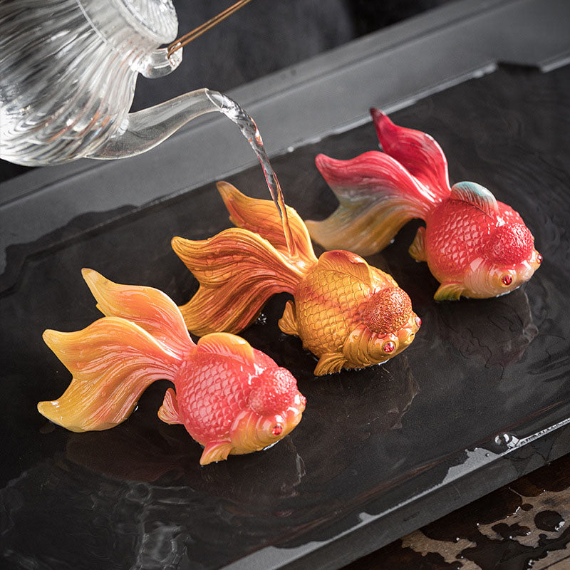 Koi Fish Resin Tea Pet – Main figurine front view, color changing wealth ornament