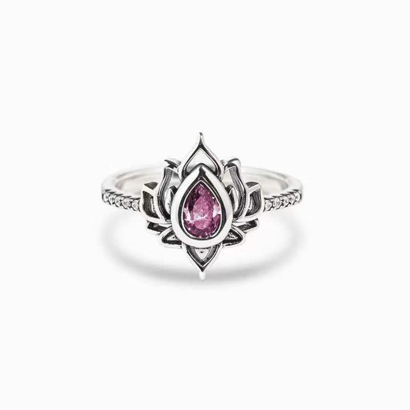 Sterling Silver Lotus Ring – Pink zircon center stone in lotus setting, pink zircon ring