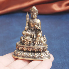 Manjusri Bodhisattva Copper Statue – Detailed flame sword of wisdom raised high, spiritual sculpture