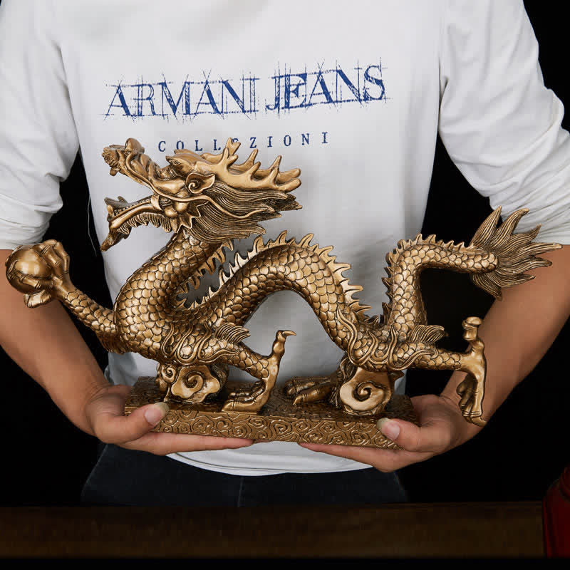 Golden Dragon Statue - held by person showing real scale, large feng shui, impressive
