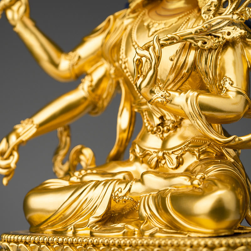 Four-Armed Manjusri Bodhisattva Gold Copper Statue Home Decor – lower teaching mudra close-up, compassion