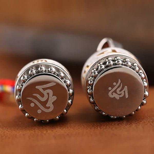 Om Mani Padme Hum Amulet – Frosted silver with bonus chain, gold mantra, leather surface