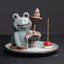 Meditation Frog Ceramic Lotus Incense Burner - Frog holding dual lotus leaf tiers with waterfall smoke, Calming