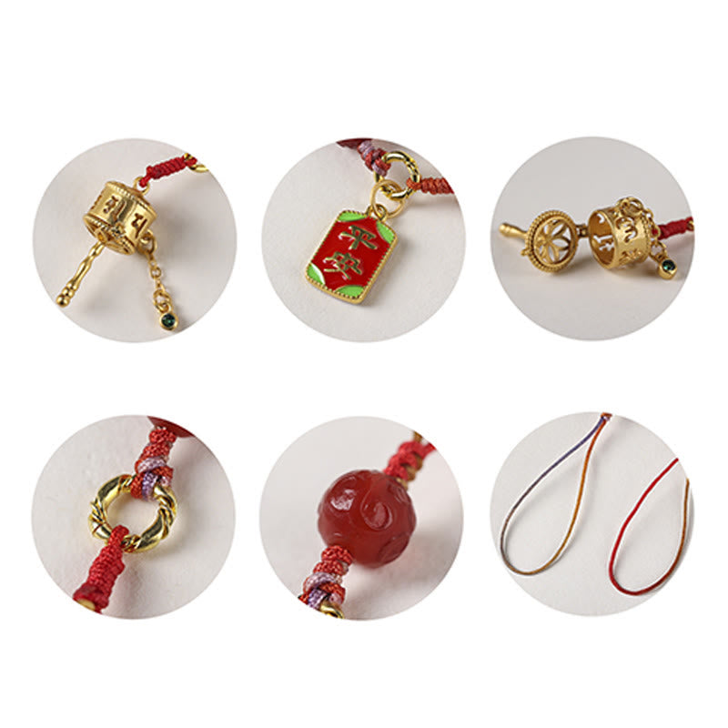 Prayer Wheel Phone Charm – Six-panel close-up detail view of components, craftsmanship