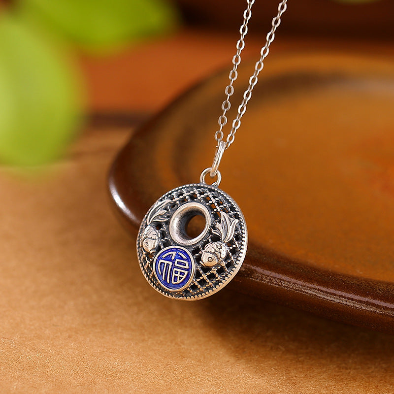 999 Silver Koi Lotus Necklace – side angle showing pendant depth and detail, koi necklace