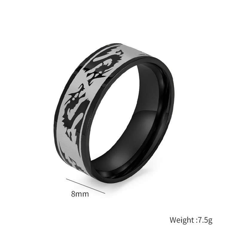 Dragon Titanium Steel Ring – Black band with dragon motif and 8mm width, Practical