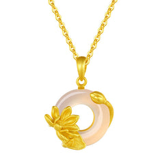 White Chalcedony Lotus S925 Necklace - centered white background with lotus motif, silver necklace