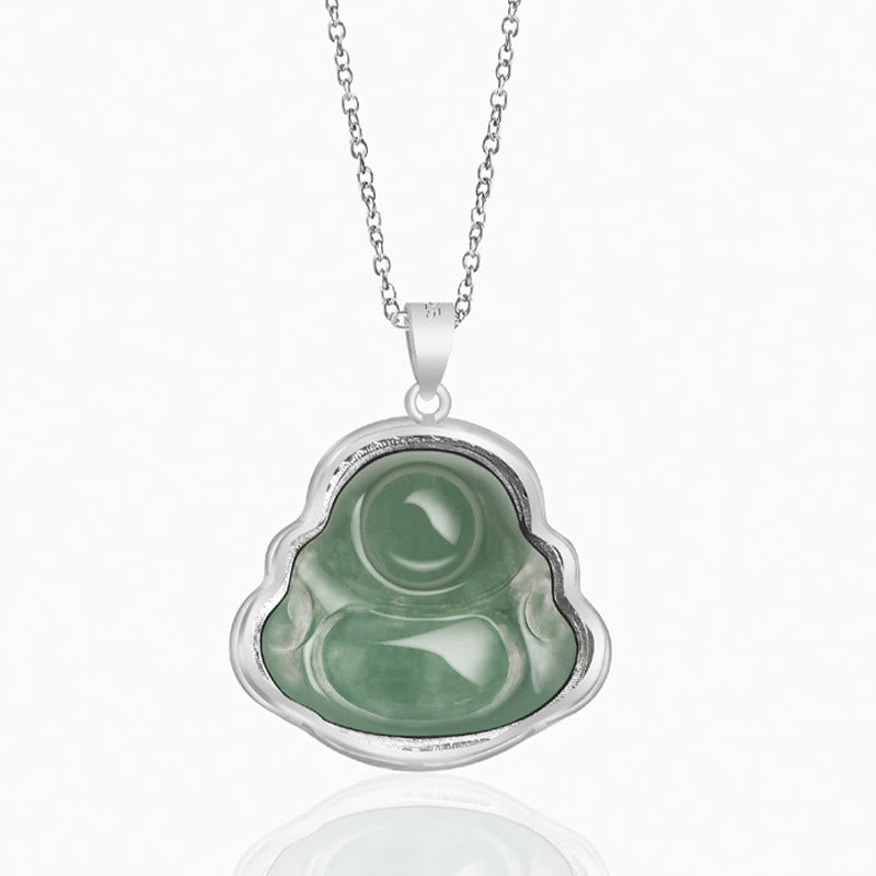 Laughing Buddha Natural Jade Luck Prosperity Necklace Titanium Steel Pendant – Smooth jade Maitreya luck charm