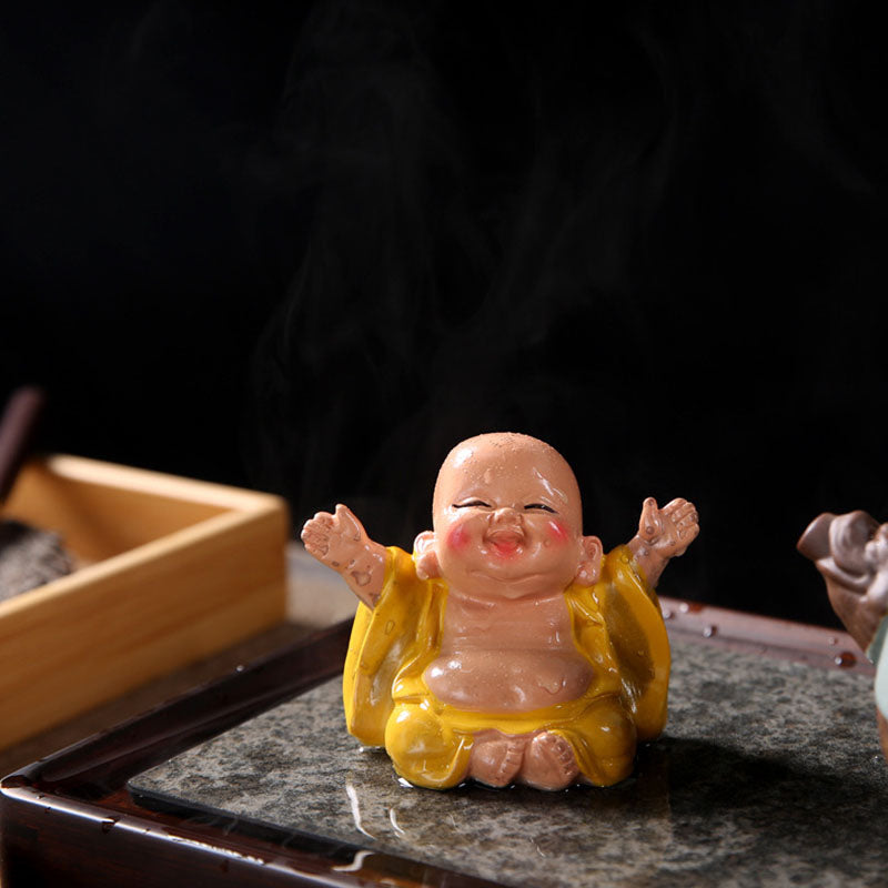 Color Changing Laughing Buddha Tea Pet – Intricate robe fold painting, artisan resin craft piece