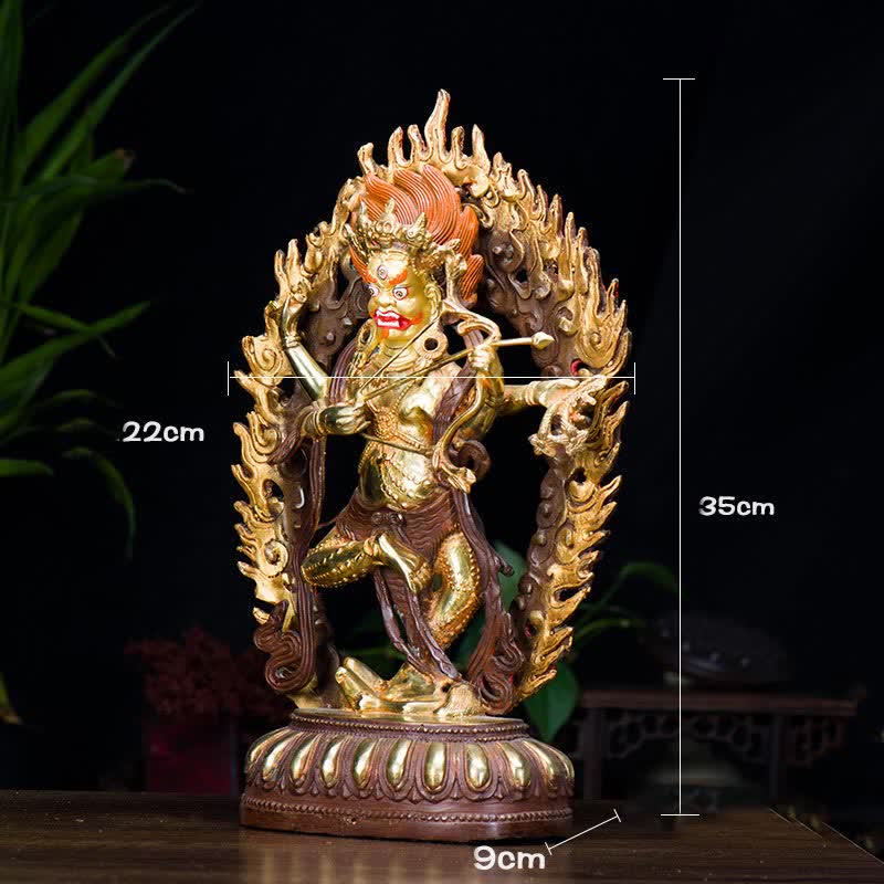 Kurukulla Buddha Copper Statue – copper surface with red pigment accent, hand-painted detail macro
