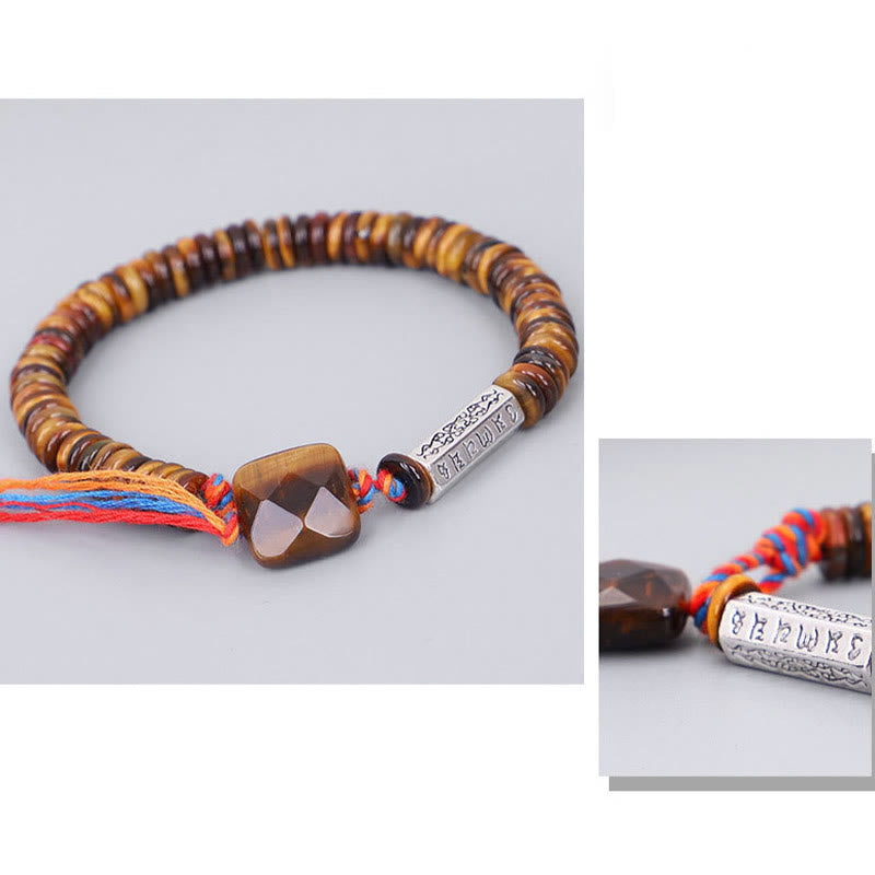 Tiger Eye Om Mani Padme Hum Bracelet - faceted tiger eye focal bead and engraved charm