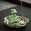 Ceramic Frog Incense Burner – Meditating frog on lotus leaf with smoke, Tranquil zen