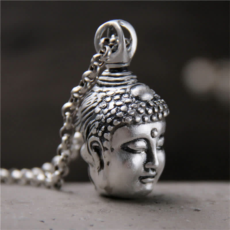 999 Silver Buddha Ghau Pendant Necklace – Front view of meditating Buddha figurine, peace mindfulness decor