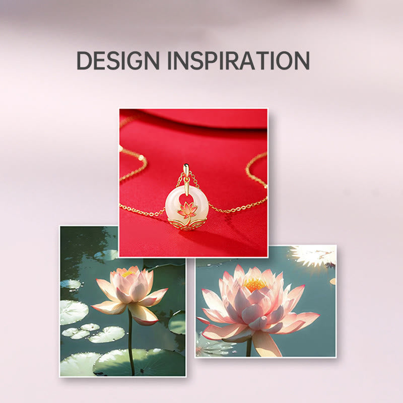 925 Sterling Silver Hetian White Jade Lotus Necklace | Blessing