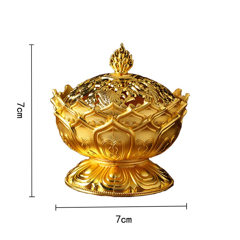 Lotus Shaped Incense Burner - Macro close-up of bronze lotus petal base details, Artisan craftsmanship