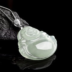 Laughing Buddha Necklace – close-up jade carving, abundance charm