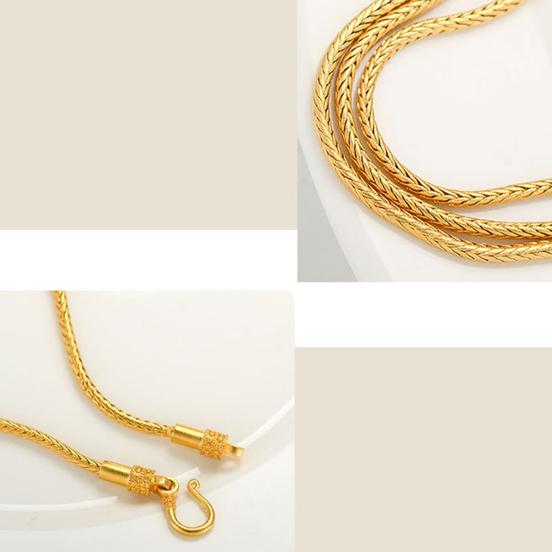 18K Gold Om Mani Padme Hum Koi Fish Bracelet – braided gold wheat chain detail with S-hook clasp, multi-angle product grid layout