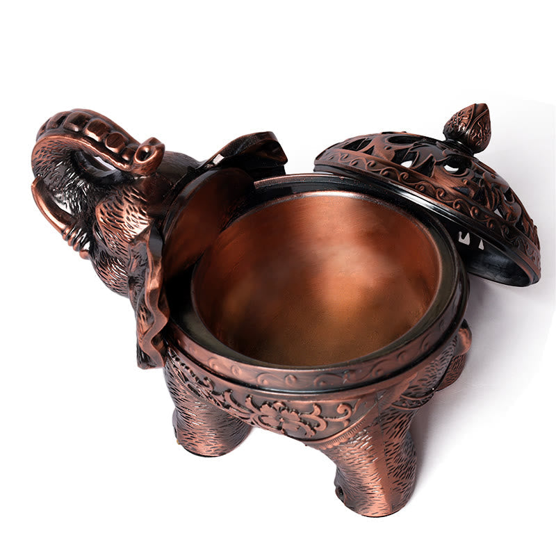 Elephant Alloy Incense Burner – open lid revealing interior bowl, Fortunate