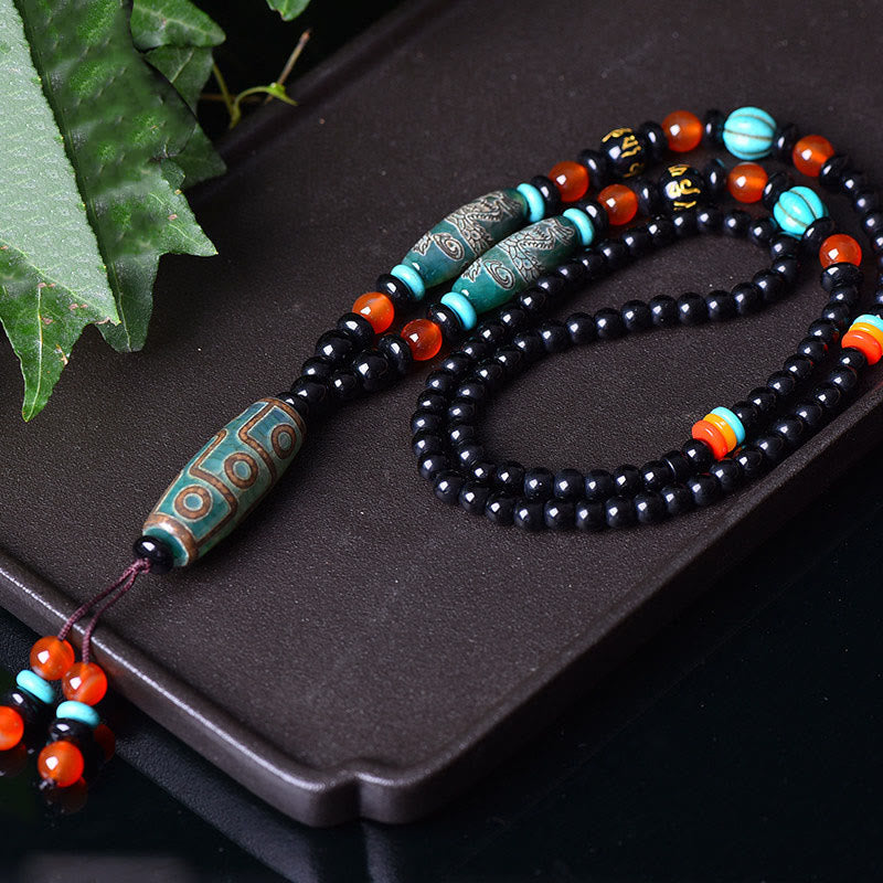 Nine-Eye Dzi Dragon Protection Necklace | Wisdom & Peace