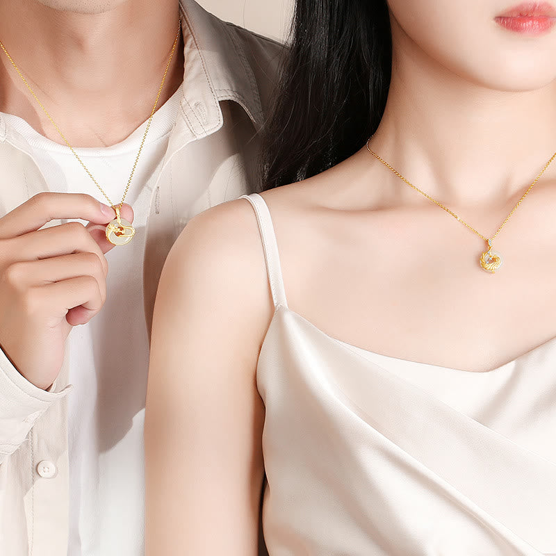 Dragon Phoenix Hetian Jade Peace Buckle Necklace – worn on model showing fit and style with jade, dragon, amulet necklace