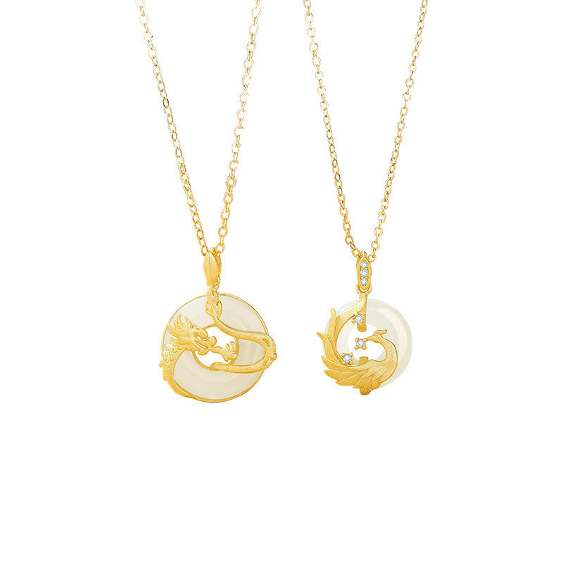 Hotan Jade dragon and phoenix pendant matching necklace 