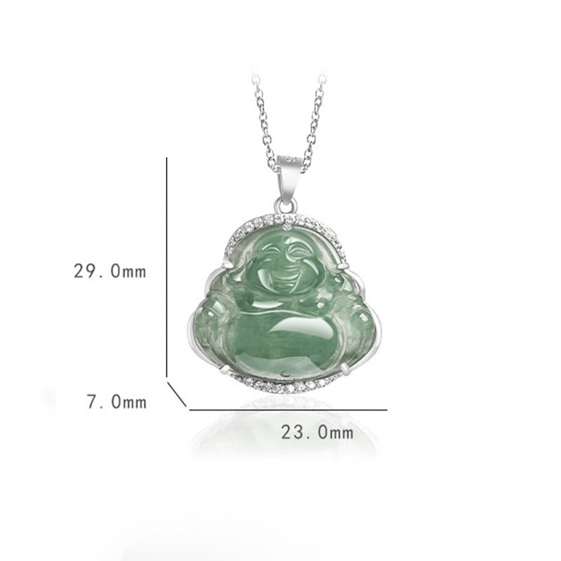 Laughing Buddha Natural Jade Luck Prosperity Necklace Titanium Steel Pendant – Green stone Buddha fortune piece