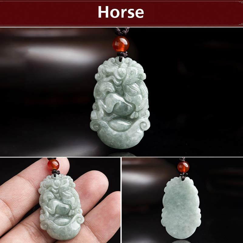 Natural Jade Chinese Zodiac Pendant – Horse rearing on cloud base hand scale, freedom