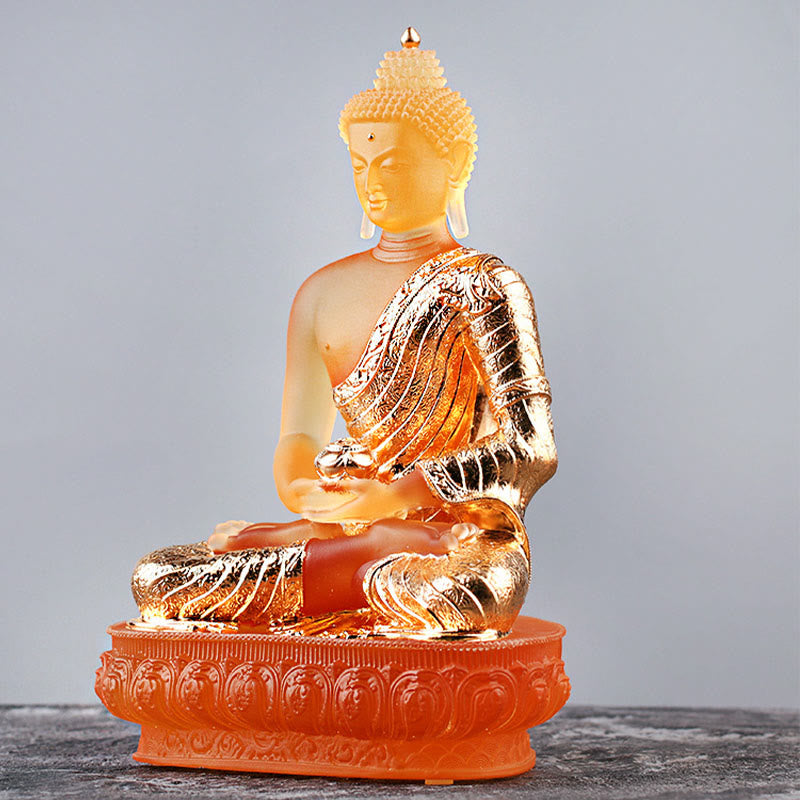 Handmade Buddha Glass Art – translucent liuli body detailed base, serenity statue decor piece