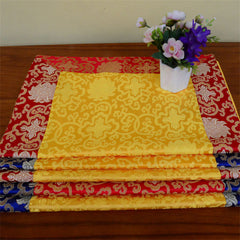 Dragon Vajra Altar Table Runner – Three colorway stacked brocade on dark wood, versatile