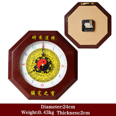 Feng Shui Bagua Peach Wood Wall... – Front and back view, dark wood with luopan dial, feng shui