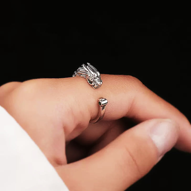 Vintage Dragon Design Ring - Dragon head wrap ring worn on hand with adjustable band, Boldness