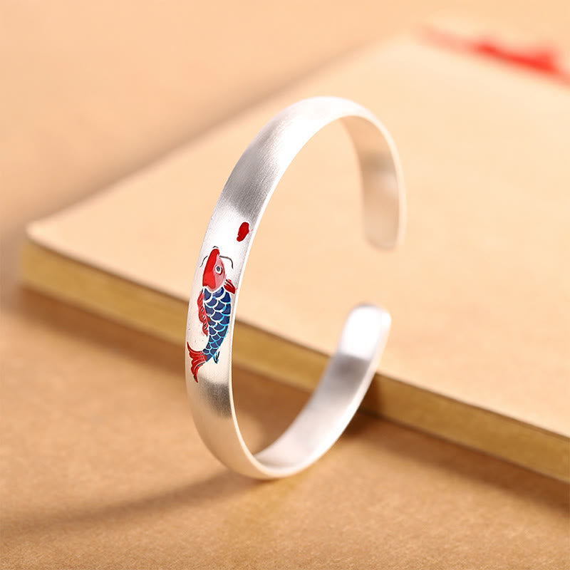 999 Silver Koi Cuff Bangle - close-up of koi fish motif engraved on silver cuff