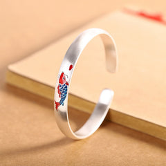 999 Silver Koi Cuff Bangle - close-up of koi fish motif engraved on silver cuff