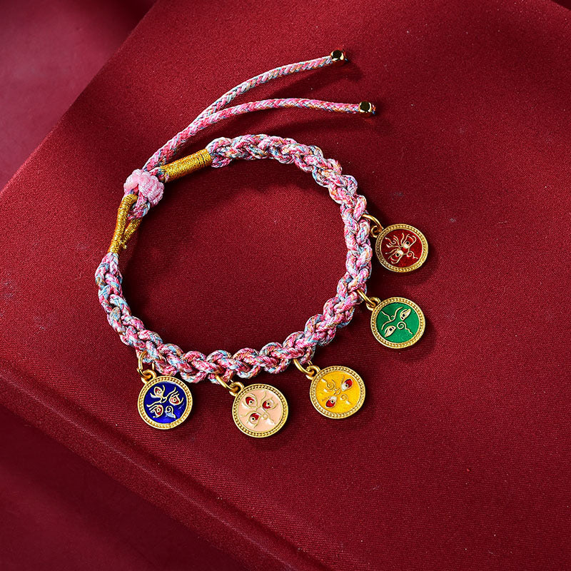 Tibetan Five God of Wealth Rope Bracelet, side view, healing bracelet