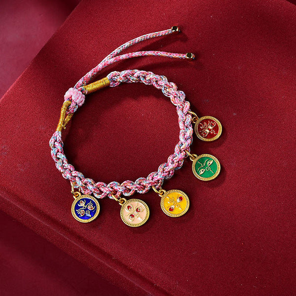 Tibetan Five God of Wealth Rope Bracelet, side view, healing bracelet