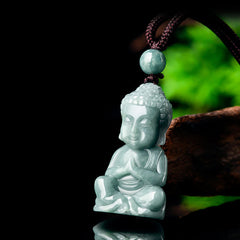 Natural Jade Meditation Buddha Amulet Necklace Serenity Pendant – lotus flower jade carving, enlightenment symbol jewelry