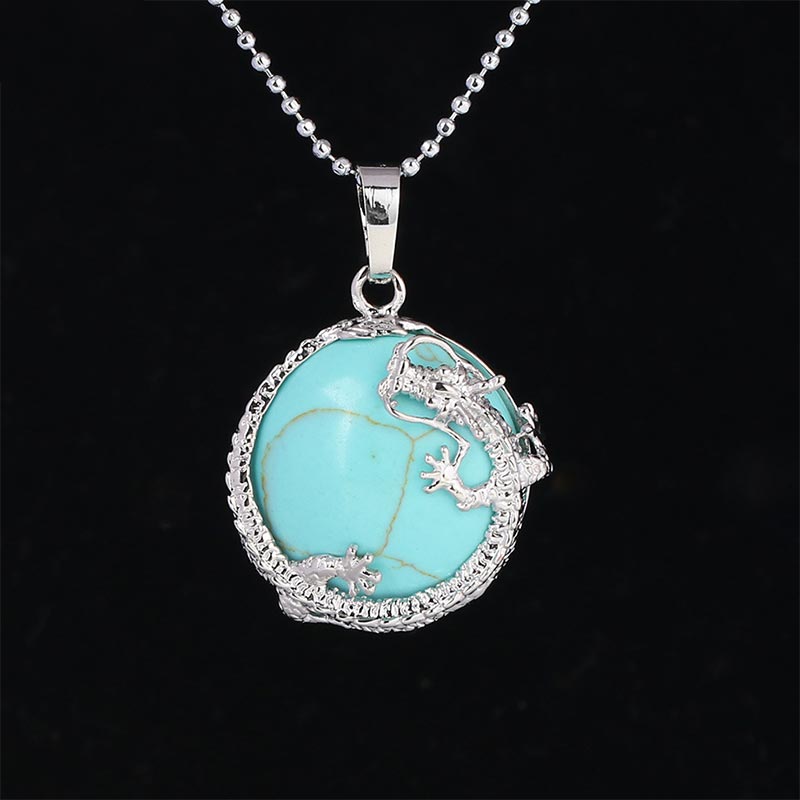 Dragon Multi-Stone Crystal Healing Pendant – Turquoise dragon showing natural stone patterns, wise