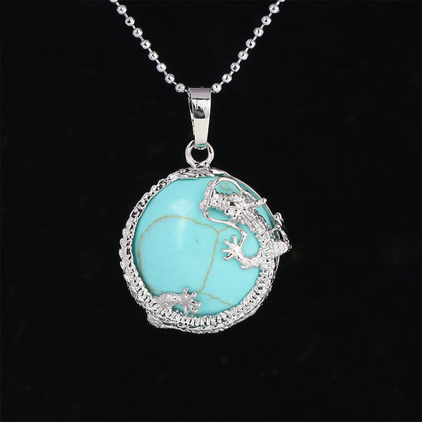 Dragon Multi-Stone Crystal Healing Pendant – Turquoise dragon showing natural stone patterns, wise