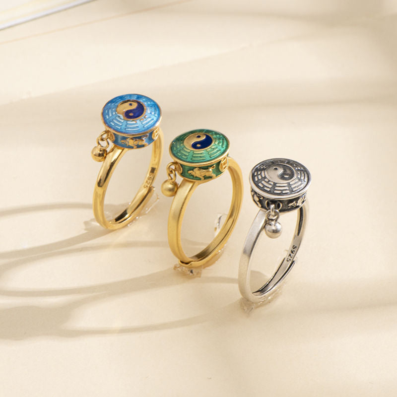 Yin Yang Copper Rotatable Ring - three color spinner rings with bagua yin-yang, meditation jewelry Main image