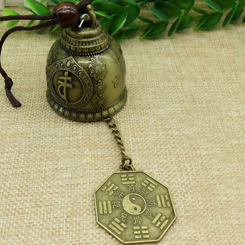 Feng Shui Wind Chime Bell - Sanskrit mantra bell with bagua eight trigrams pendant, feng shui harmony