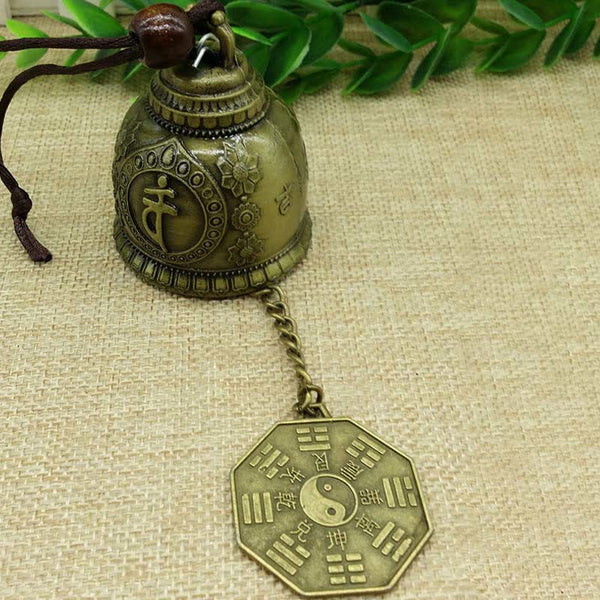 Feng Shui Wind Chime Bell - Sanskrit mantra bell with bagua eight trigrams pendant, feng shui harmony