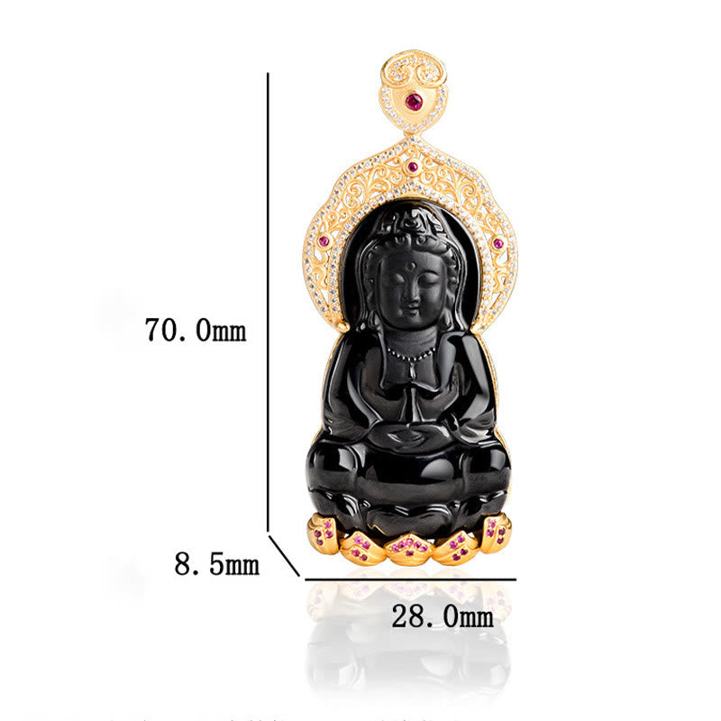 Black Jade Kwan Yin Avalokitesvara Necklace – Deep onyx jade sheen, titanium steel religious jewelry